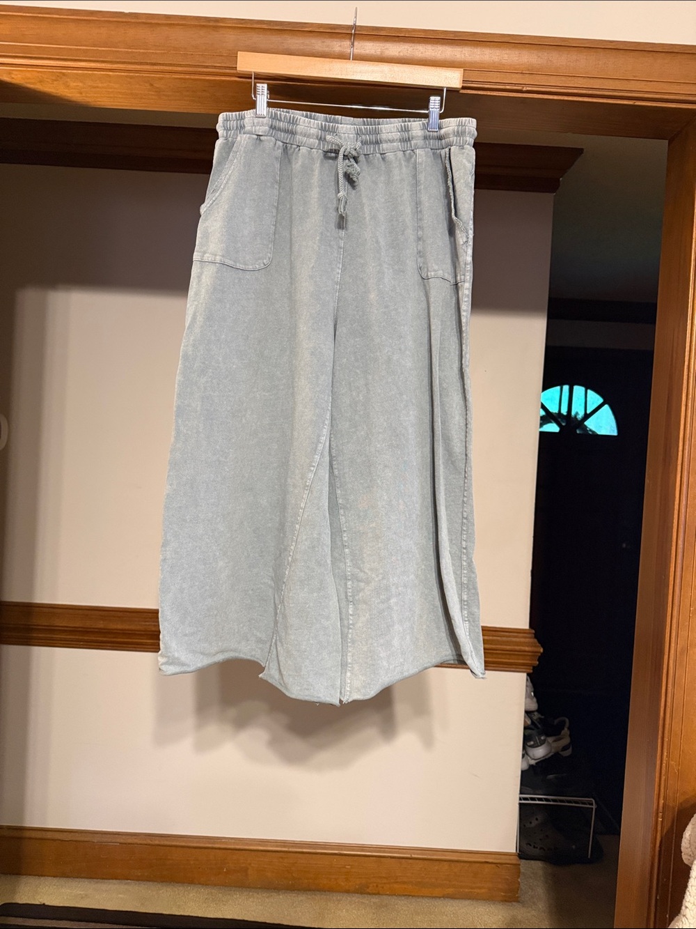 easel Wide-Leg Drawstring Pants in Washed Light  Blue Gray